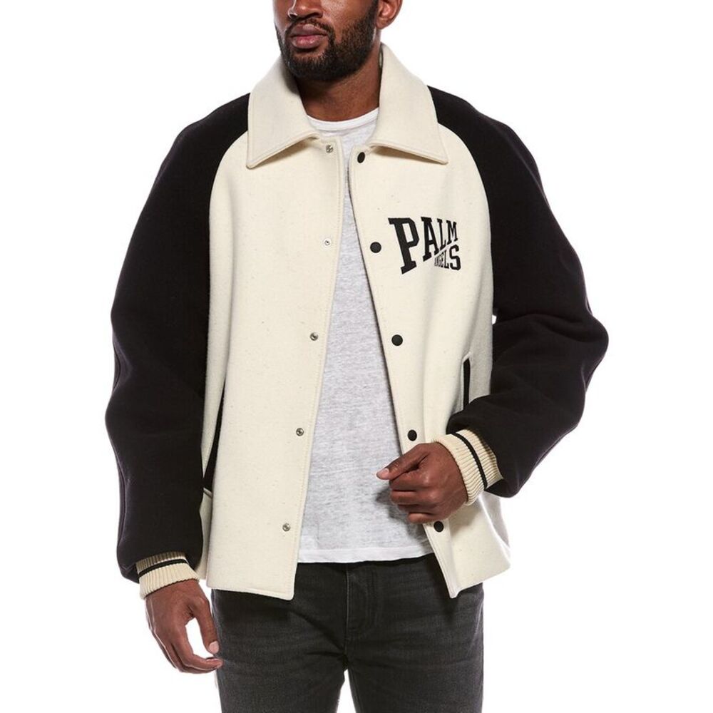 Palm Angels Mens  Wool Logo Jacket, Yellow